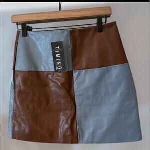 Timing Faux Leather Mini Skirt Blue Brown Size Medium